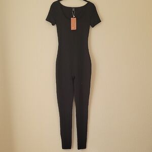 SHEIN Black Fitted Jumpsuit with Short Sleeves Size XS